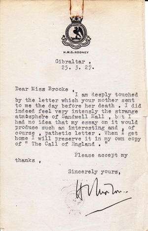 HVM letter HMS Rodney 25-3-29 small
